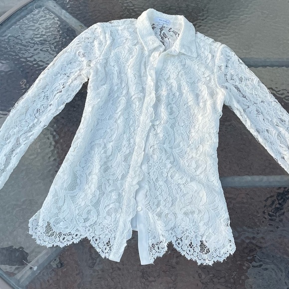 Reiss Yasi Off White Lace Button-Up Blouse Size 4 - Picture 15 of 15